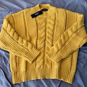 Lulus Timeless Warmth Mustard Yellow Cable Knit Pullover Sweater - Size L (NEW)